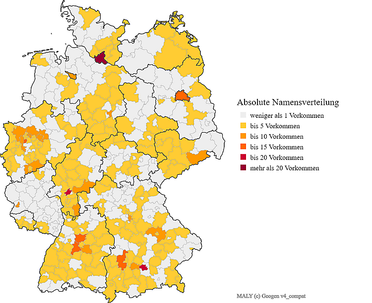 Karte Verteilung Nachname Maly Deutschland