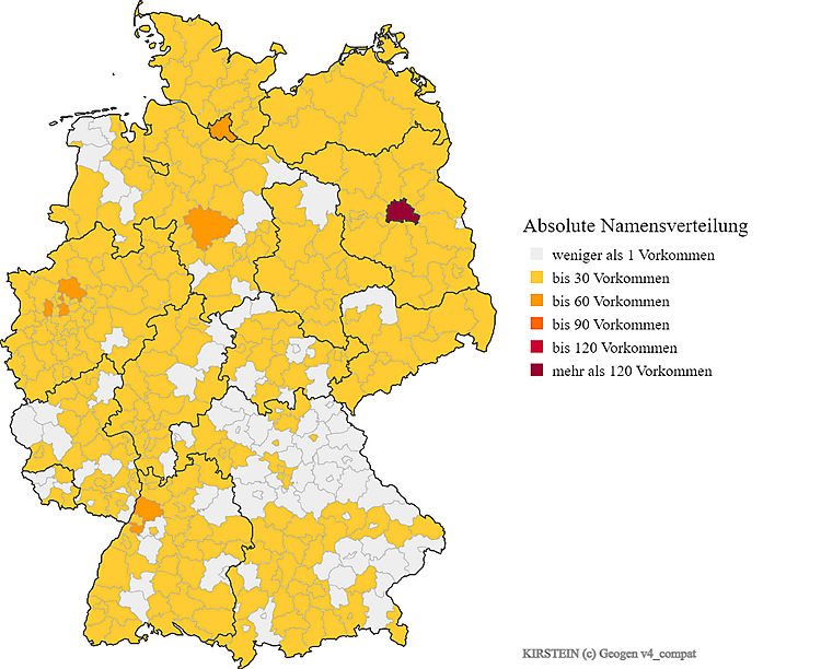 Karte Verteilung Nachname Kirstein Deutschland