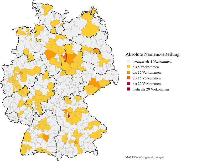Nachname Mally Karte Verteilung in Deutschland