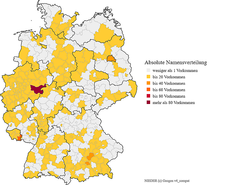 Karte Nachname Nieder Verteilung in Deutschland