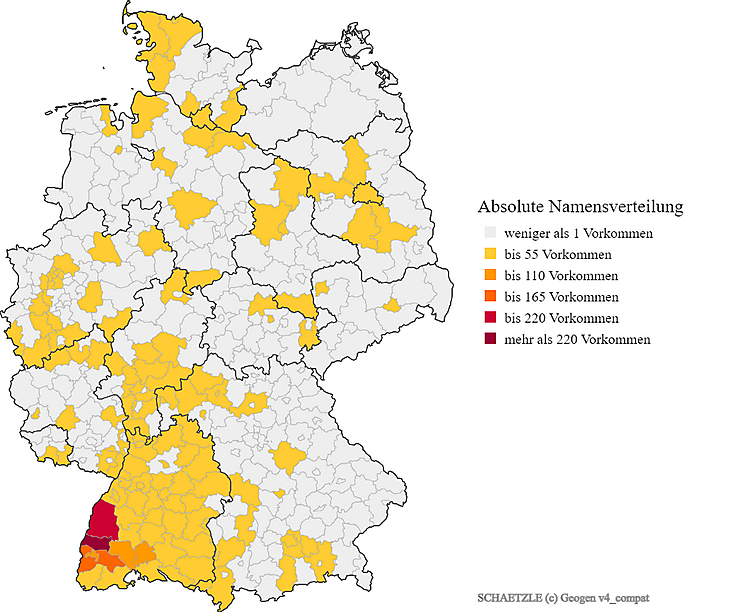 Nachname Schätzle Karte Verteilung in Deutschland