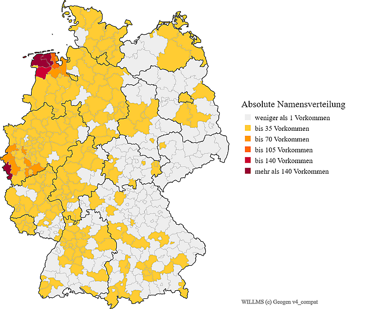 Nachname Willms Karte Verteilung in Deutschland