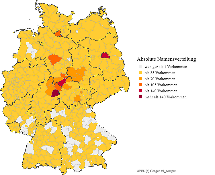 Karte Nachname Apel Verteilung in Deutschland