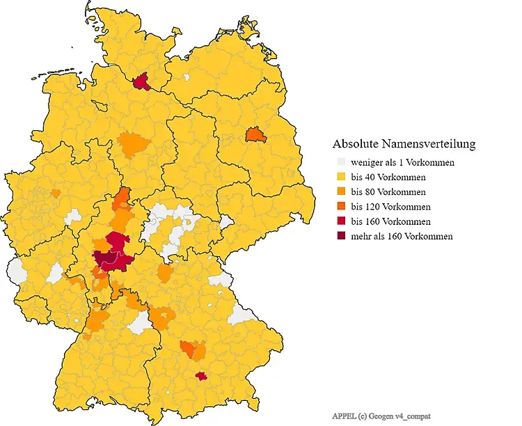 Karte Verteilung Nachname Appel