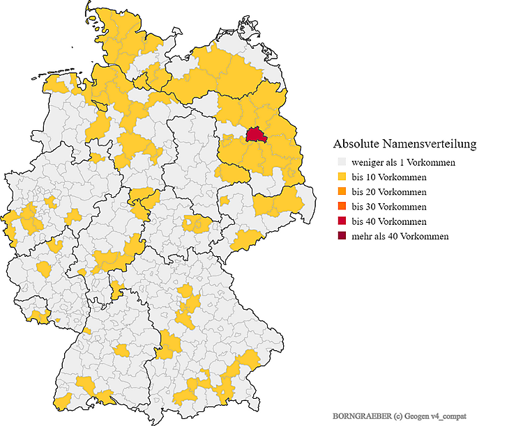 Karte Verteilung Nachanme Borngräber in Deutschland