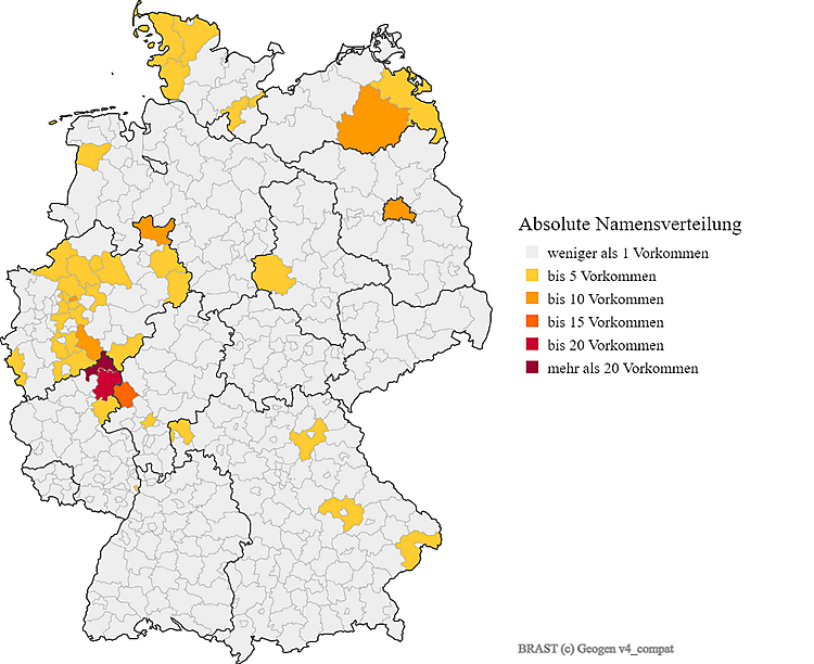 Karte Nachname Brast Verteilung in Deutschland
