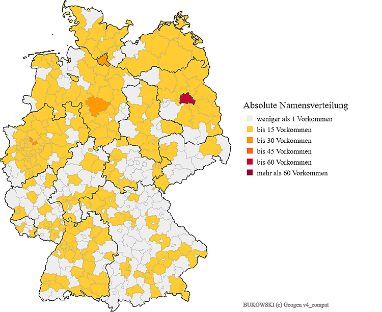 Nachname Bukowski Karte Verteilung in Deutschland