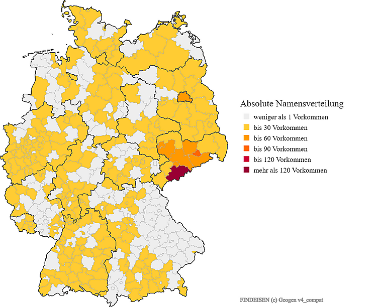 Nachname Findeisen Karte Verteilung in Deutschland