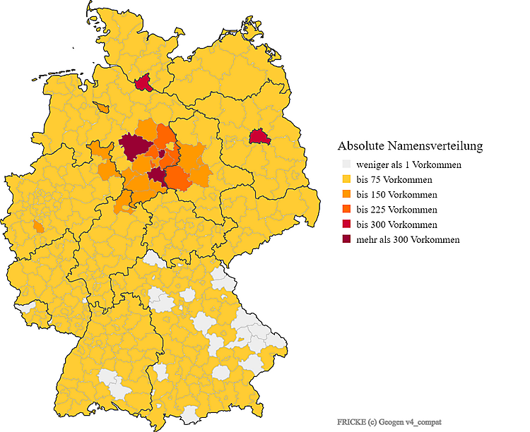 Nachname Fricke Karte Verteilung in Deutschland