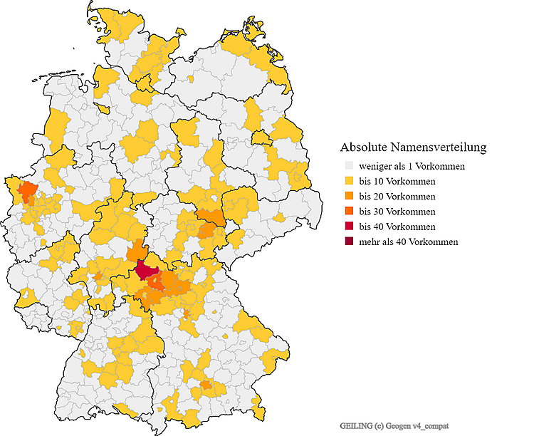 Geiling, Verteilung des Namen in Deutschland