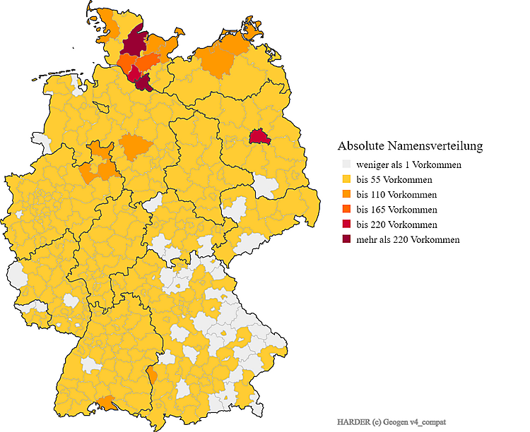 Nachname Harder Karte Verteilung in Deutschland