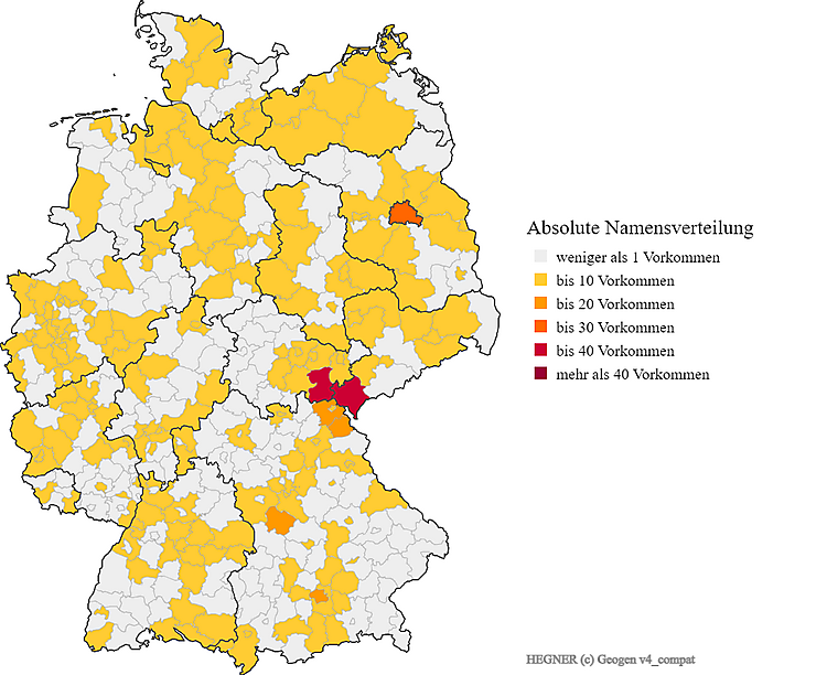 Nachname Hegner Karte Verteilung in Deutschland