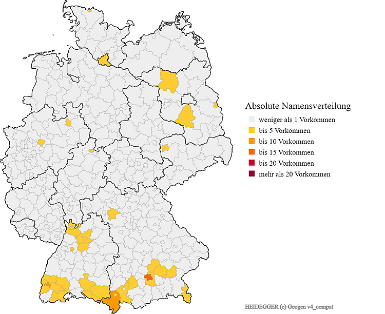 Nachname Heidegger Karte Verteilung in Deutschland