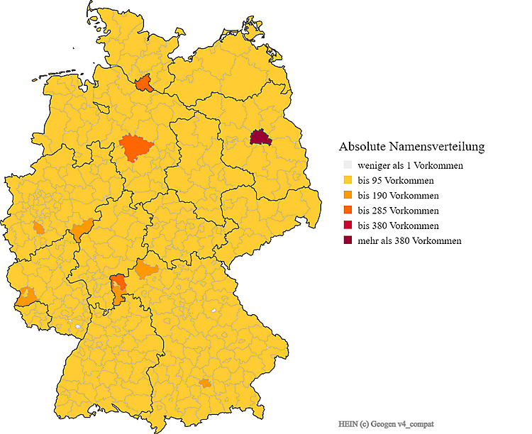 Karte Nachname Hein Verteilung in Deutschland