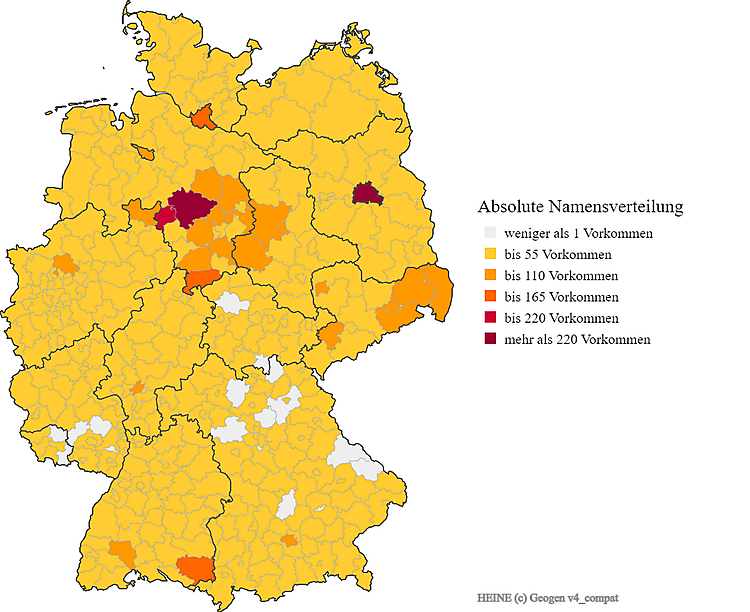 Karte Nachname Heine Verteilung in Deutschland