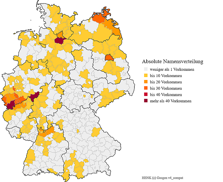 Karte Nachname Henk Verteilung in Deutschland
