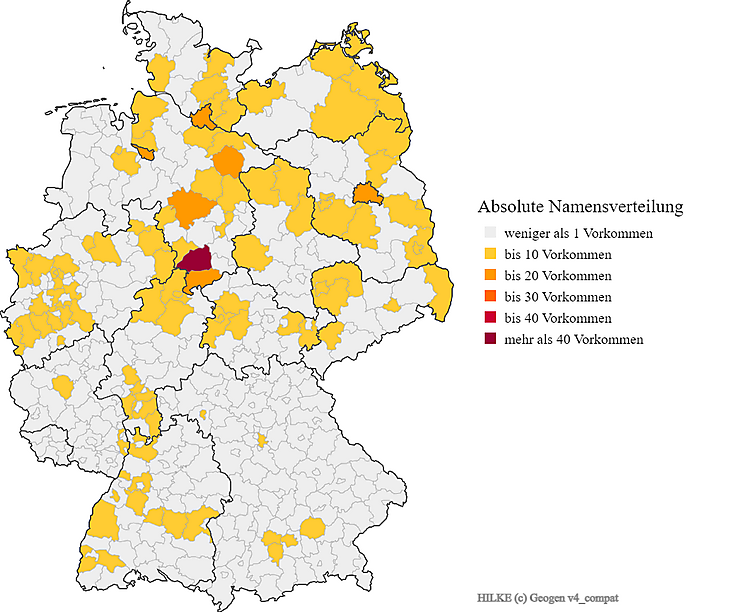 Nachname Hilke Karte Verteilung in Deutschland