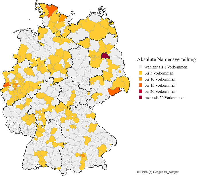 Karte Verteilung Nachname Hippel Deutschland