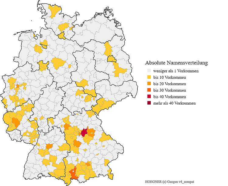 Karte Verteilung Nachname Högner Deutschland