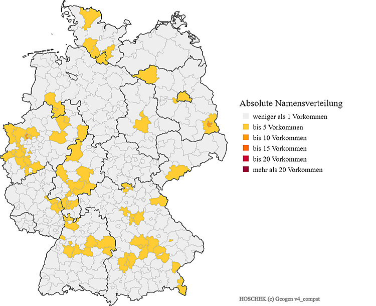 Karte Nachname Hoschek Verteilung in Deutschland