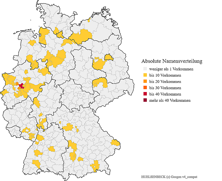Nachname Huelsenbeck Karte Verteilung in Deutschland