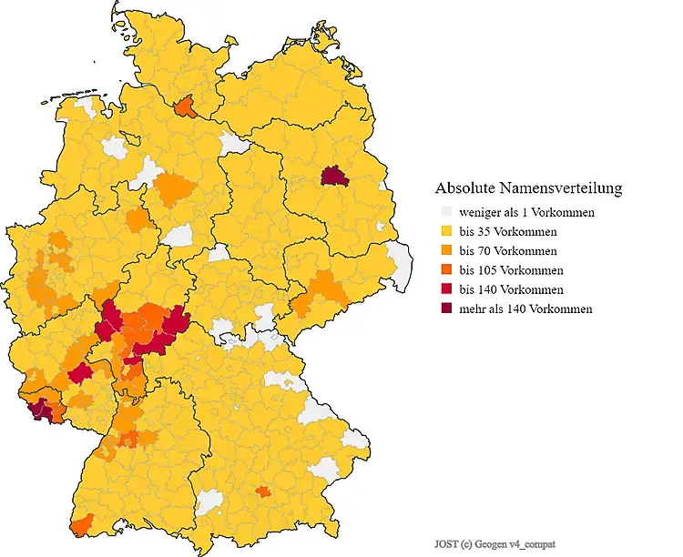 Nachname Jost Karte Verteilung in Deutschland