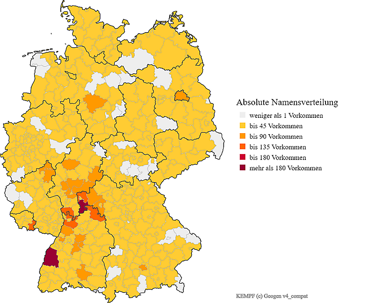 Karte Verteilung Nachname Kempf Deutschland