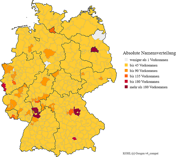 Karte Nachname Kohl Verteilung in Deutschland