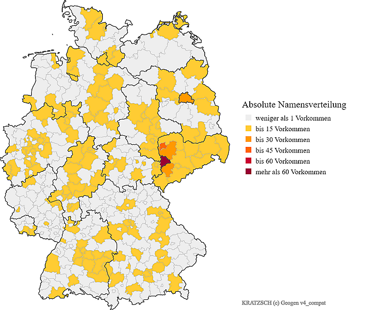Nachname Kratzsch Karte Verteilung in Deutschland