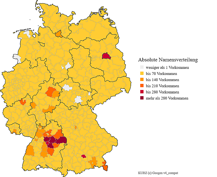 Nachname Kurz Karte Verteilung in Deutschland