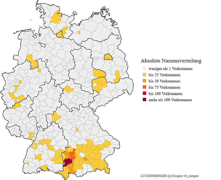 Nachname Lutzenberger Karte Verteilung in Deutschland