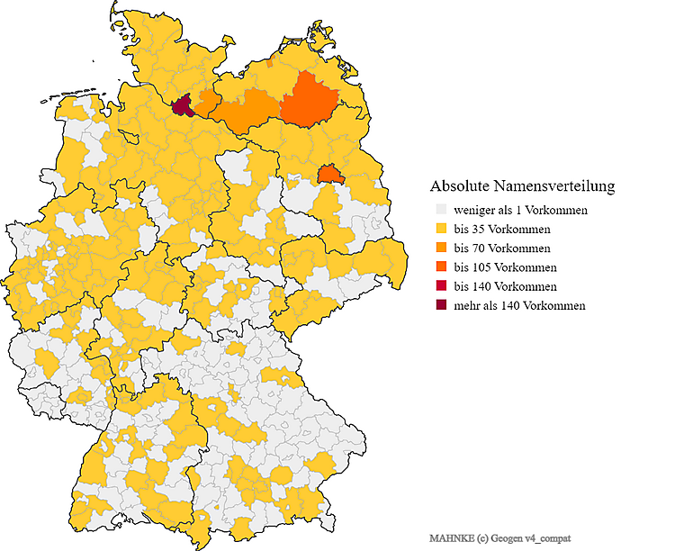 Nachname Mahnke Karte Verteilung in Deutschland