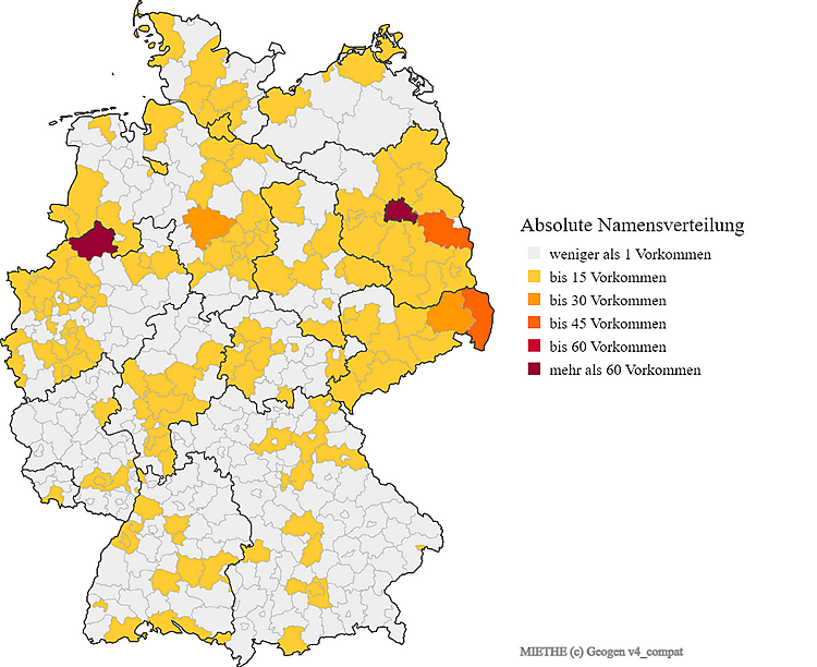 Nachname Miethe Karte Verteilung in Deutschland
