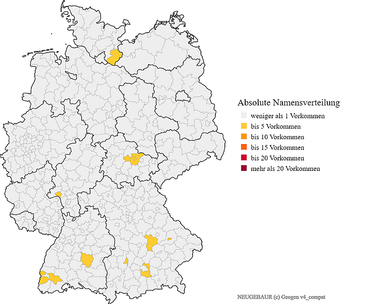 Nachname Neugebaur Karte Verteilung in Deutschland