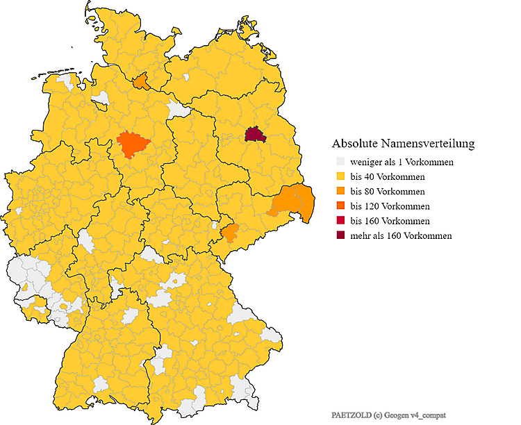 Nachname Paetzold Karte Verteilung in Deutschland