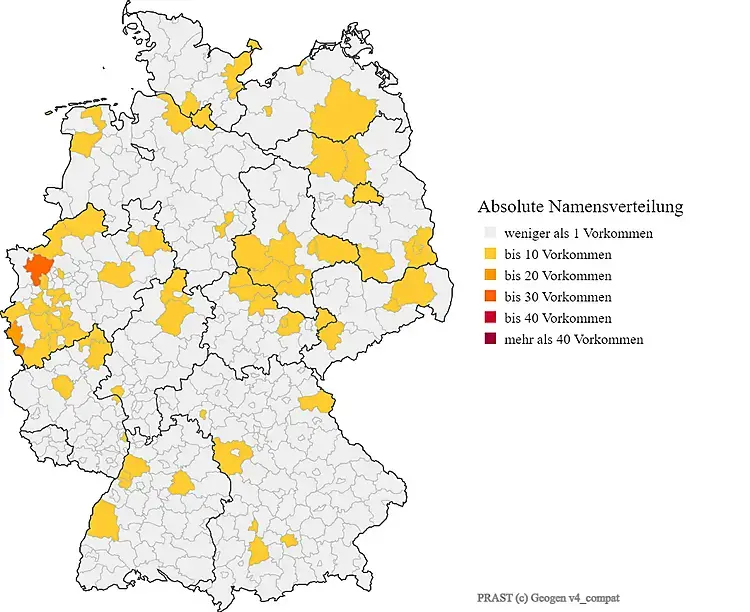 Karte Verteilung Nachanme Prast in Deutschland