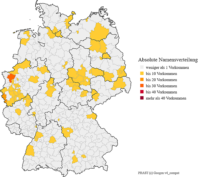 Karte Verteilung Nachanme Prast in Deutschland