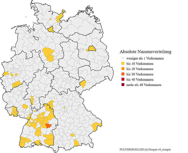 Karte Nachname Pulvermüller Verteilung in Deutschland