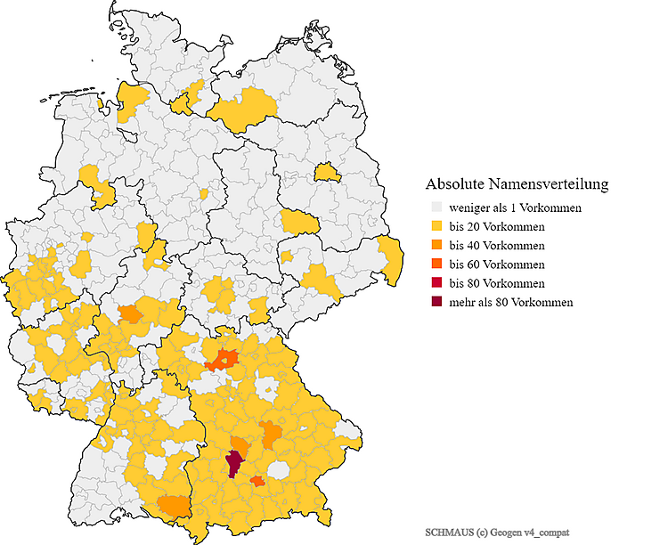 Nachname Schmaus Karte Verteilung in Deutschland