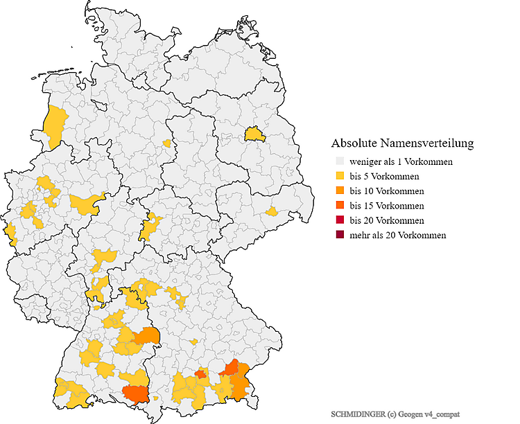 Nachname Schmidinger Karte Verteilung in Deutschland