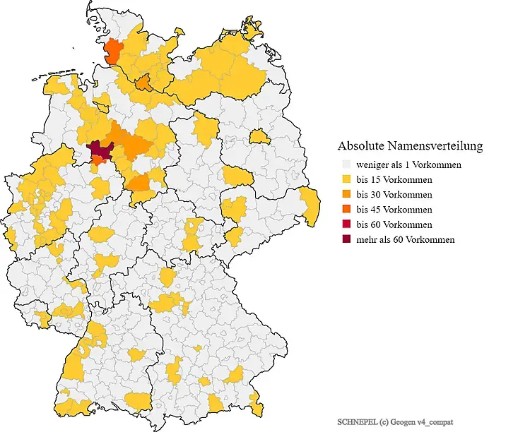 Nachname Schnepel Karte Verteilung in Deutschland