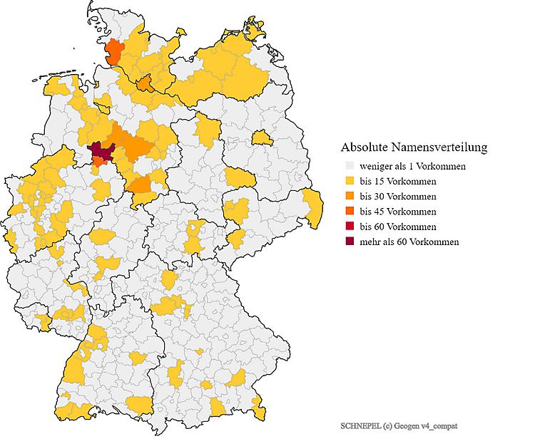 Nachname Schnepel Karte Verteilung in Deutschland
