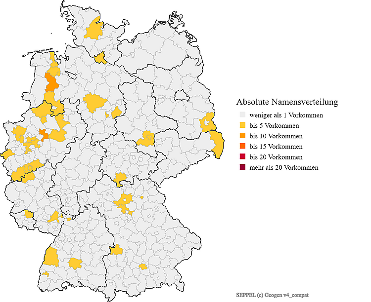 Karte Nachname Seppel Verteilung in Deutschland