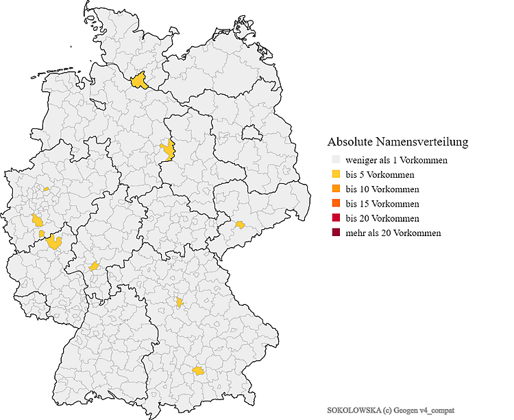 Karte Nachname Sokolowska Verteilung in Deutschland
