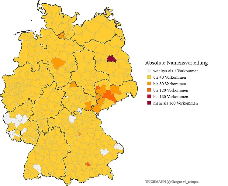 Nachname Teichmann Karte Verteilung in Deutschland