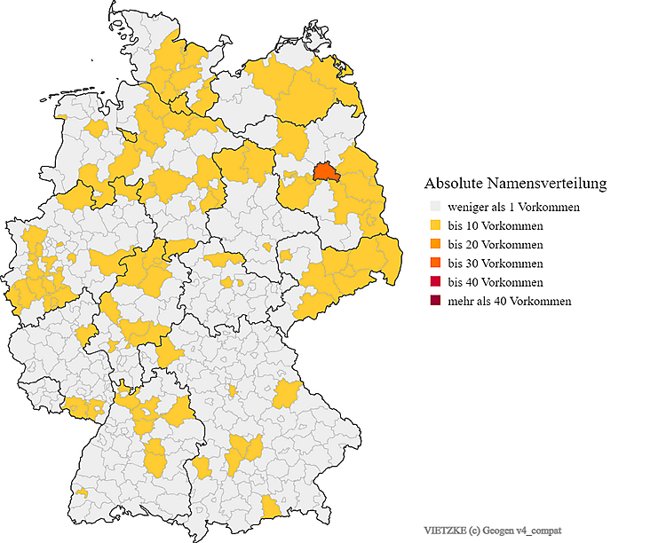 Nachname Vietzke Karte Verteilung in Deutschland