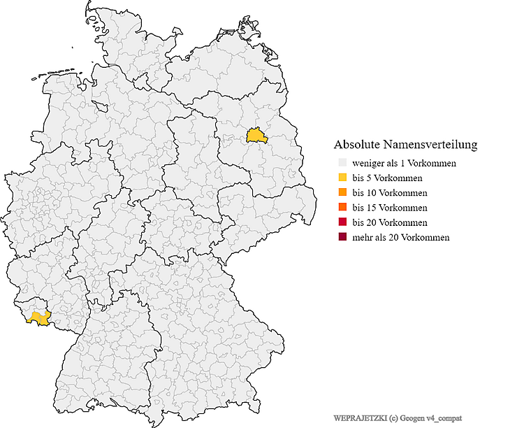 Nachname Weprajetzki Karte Verteilung in Deutschland