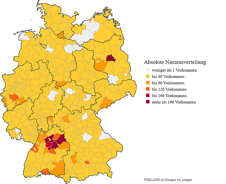 Karte Verteilung Nachanme Wieland in Deutschland