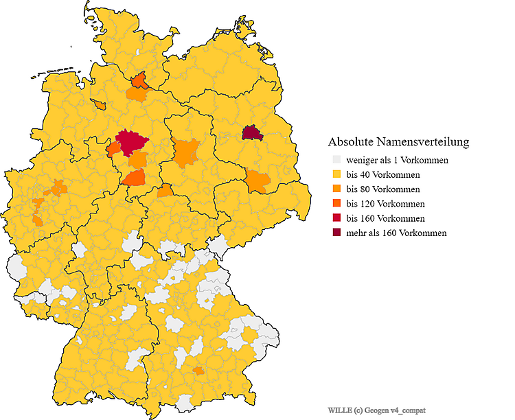 Nachname Wille Karte Verteilung in Deutschland