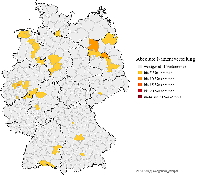 Nachname Zieten Karte Verteilung in Deutschland